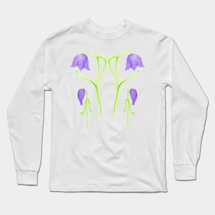 Purple Bluebell Watercolor Floral Pattern Long Sleeve T-Shirt